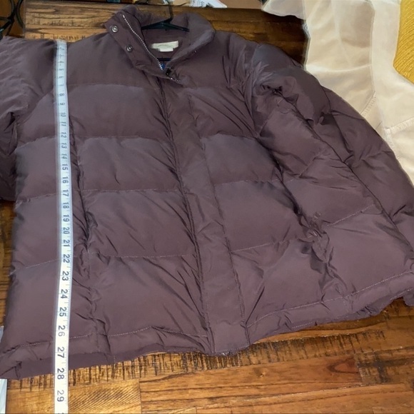 L.L. Bean goose Down brown jacket zipper snap front closure  Blue lining Large - Picture 15 of 16